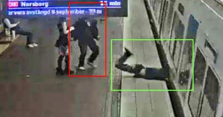 Ville smaka pommes frites – knuffades mot rullande t-banetåg