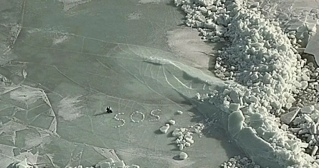 Äventyrarna fastnade – skrev SOS i isen