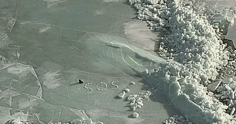 Äventyrarna fastnade – skrev SOS i isen