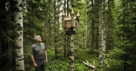 Lars är granne med stålverksbygget – snickrar slott åt fåglarna