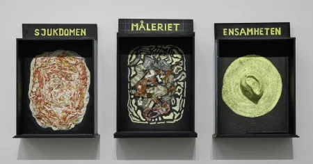Mörk men ändå uppsluppen utställning av Jan Håfström